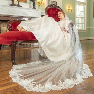 Cathedral Length Ivory Lace Edge Wedding Veil